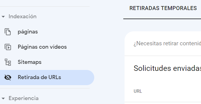 Retirar urls o desindexar desde Search Console