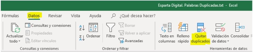 palabras repetidas en excel para eliminar